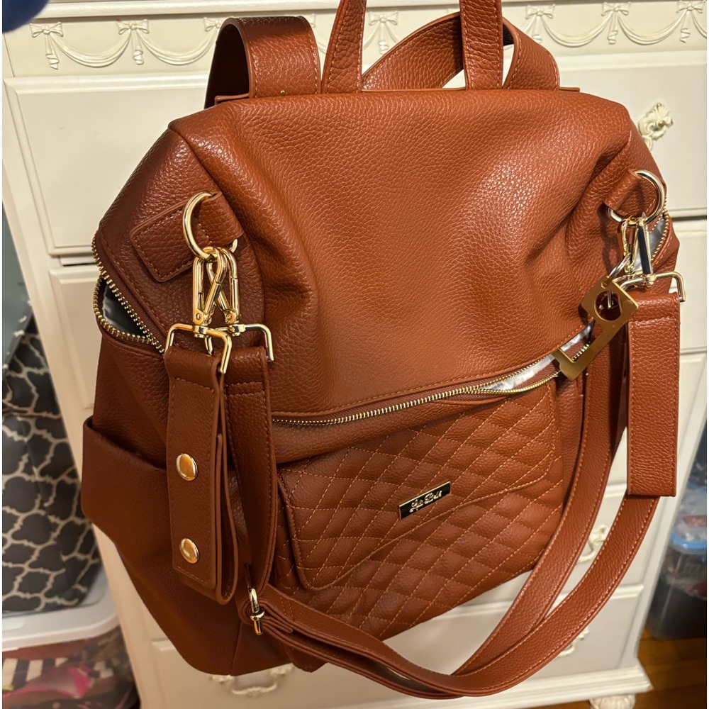 LULI BEBE MONACO DIAPER BAG IN CARAMEL BROWN